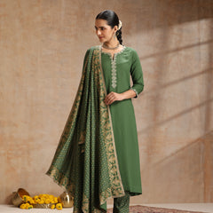 Ethnic Motifs Embroidered V-Neck Thread Work Kurta With Trousers & Dupatta