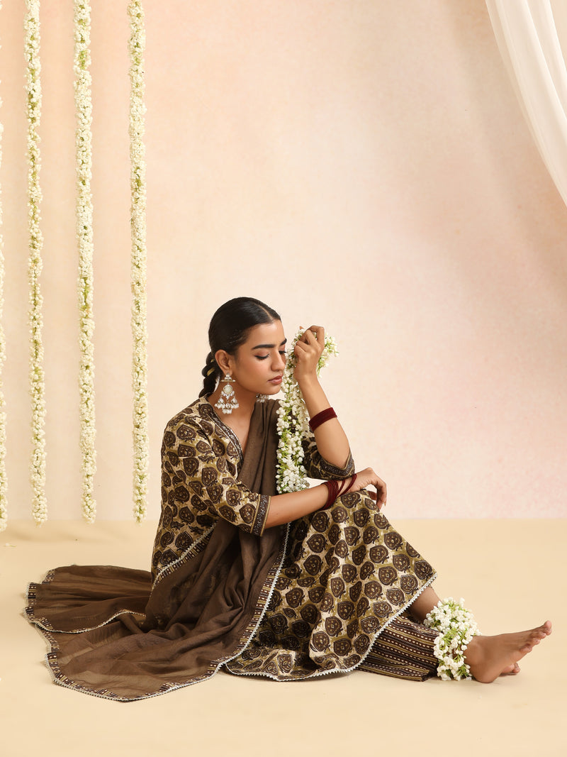 Women Ethnic Motifs Printed Pure Cotton Kurta & Trouser With Dupatta