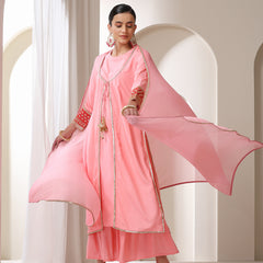 Floral Embroidered Sequinned Jacket Straight Kurta With Palazzos & Dupatta