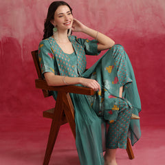Floral Printed Layered Cord Set With Jacket