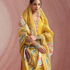 Khushal K Women Pure Silk yellow Embroidered Kurta & Palazzo With Dupatta