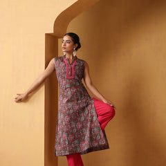 Khushal K Floral Printed Mandarin Collar Pure Cotton Straight Kurta set