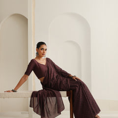 Women Hand Block Brown Pure Cotton Printed Saree