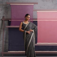 Women Embroidered Black Pure Cotton Printed Saree