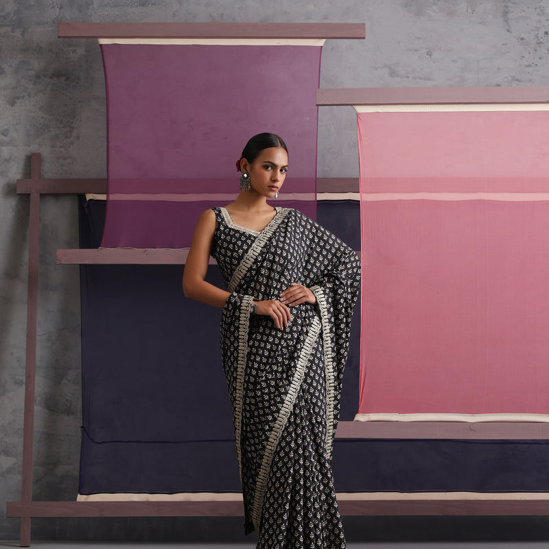 Women Embroidered Black Pure Cotton Printed Saree - Khushal K - Image 7