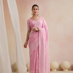 Women Hand Block Pink Pure Cotton Printed Saree