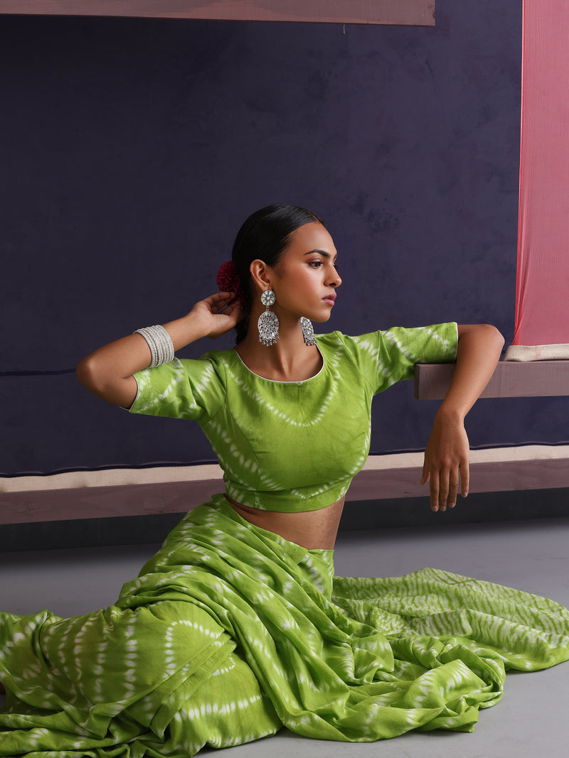 Women Hand Block Green Pure Cotton Printed Saree