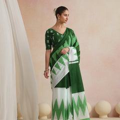 Women Hand Block Green Pure Cotton Printed Saree