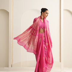 Women Hand Block Pink Pure Cotton Printed Saree