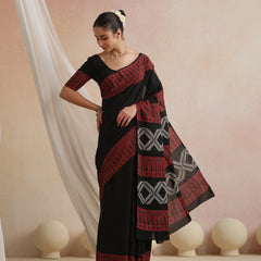 Women Hand Block Black Pure Cotton Printed Saree