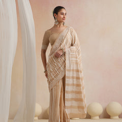 Women Hand Block Brown Pure Cotton Printed Saree