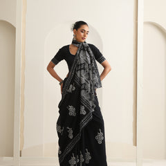 Women Hand Block Black Pure Cotton Printed Saree