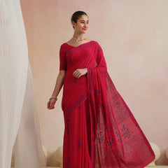 Women Hand Block Pink Pure Cotton Printed Saree