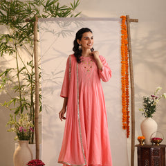 Khushal K Women Cotton Kurta and Palazzo With Dupatta Set - Pink