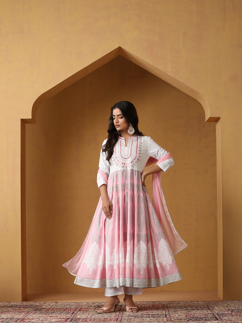 Khushal K Floral Embroidered Anarkali Thread Work Kurta set