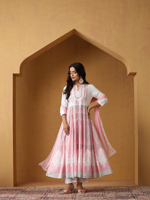 Khushal K Floral Embroidered Anarkali Thread Work Kurta set
