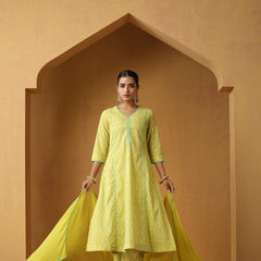 Geometric Printed Pure Cotton Straight Kurta With Palazzo And Dupatta