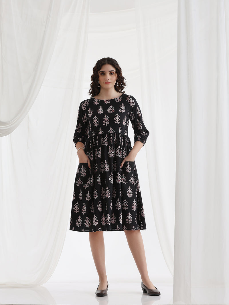 Women Floral Print Fit & Flare Mini Dress
