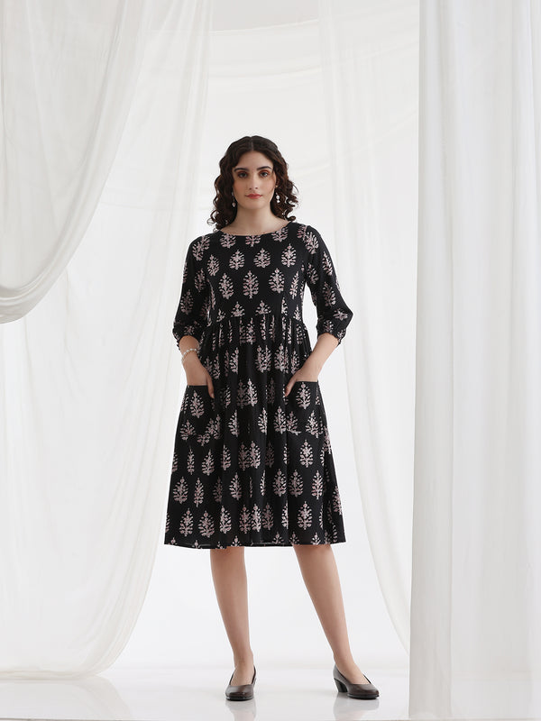 Women Floral Print Fit & Flare Mini Dress