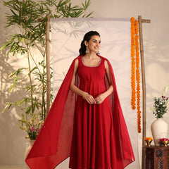 Khushal K Women Cotton Kurta and Palazzo With Dupatta Set - Maroon