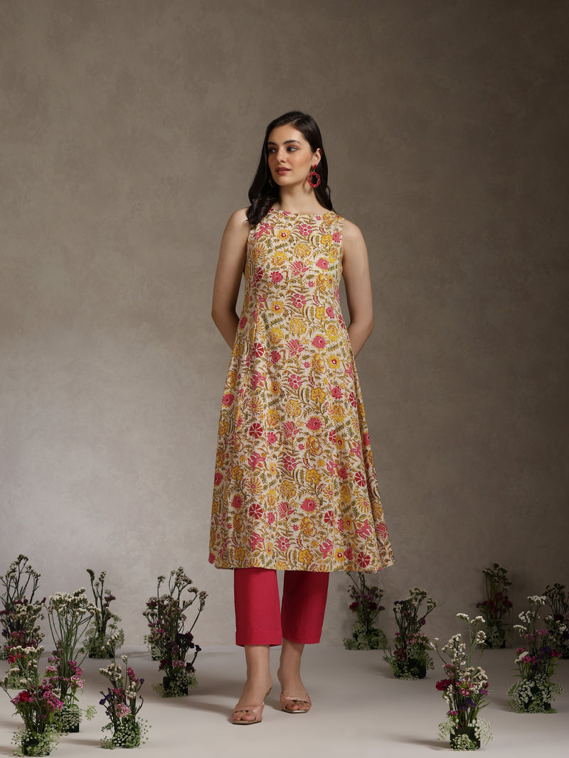 Khushal K Women Floral Printed A-Line Pure Cotton Kurta set