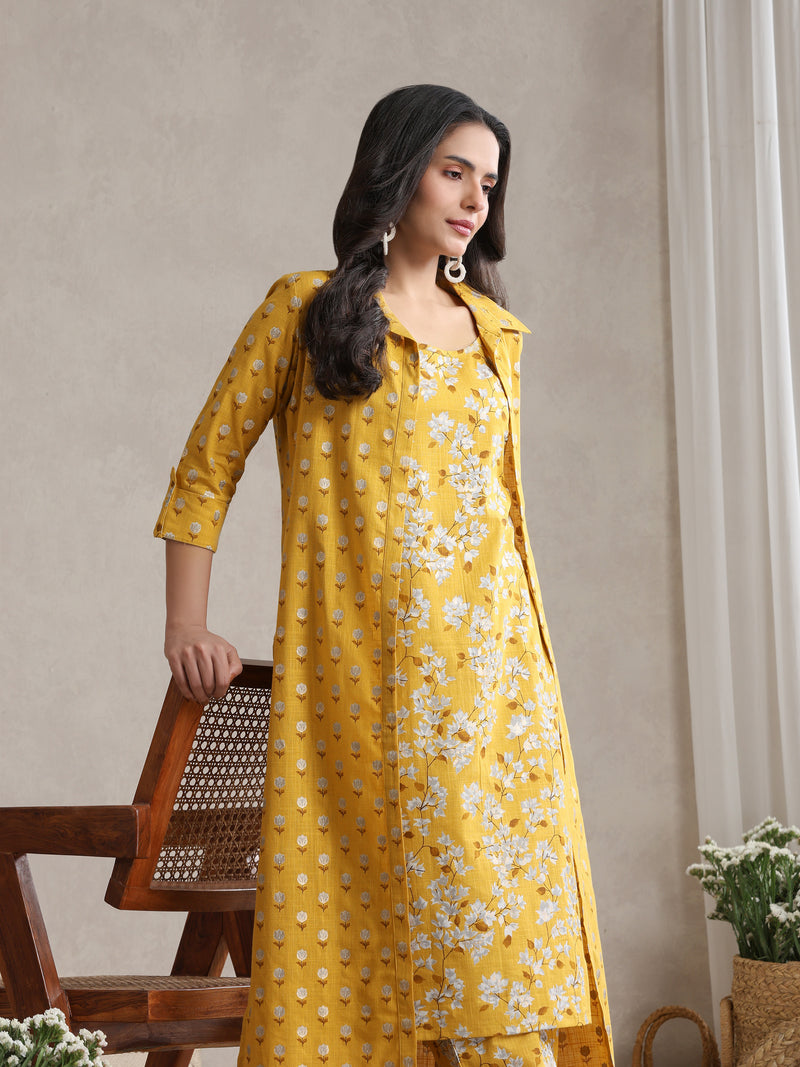 Yellow Floral & Polka Fusion Cotton Cord Set