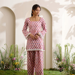 Khushal K Women Cotton Kurti With Farshi Salwar Set - Peach