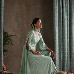 Ethnic Motifs Printed Panelled A-Line Pure Cotton Kurta with Palazzos & Dupatta
