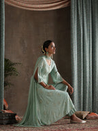 Ethnic Motifs Printed Panelled A-Line Pure Cotton Kurta with Palazzos & Dupatta