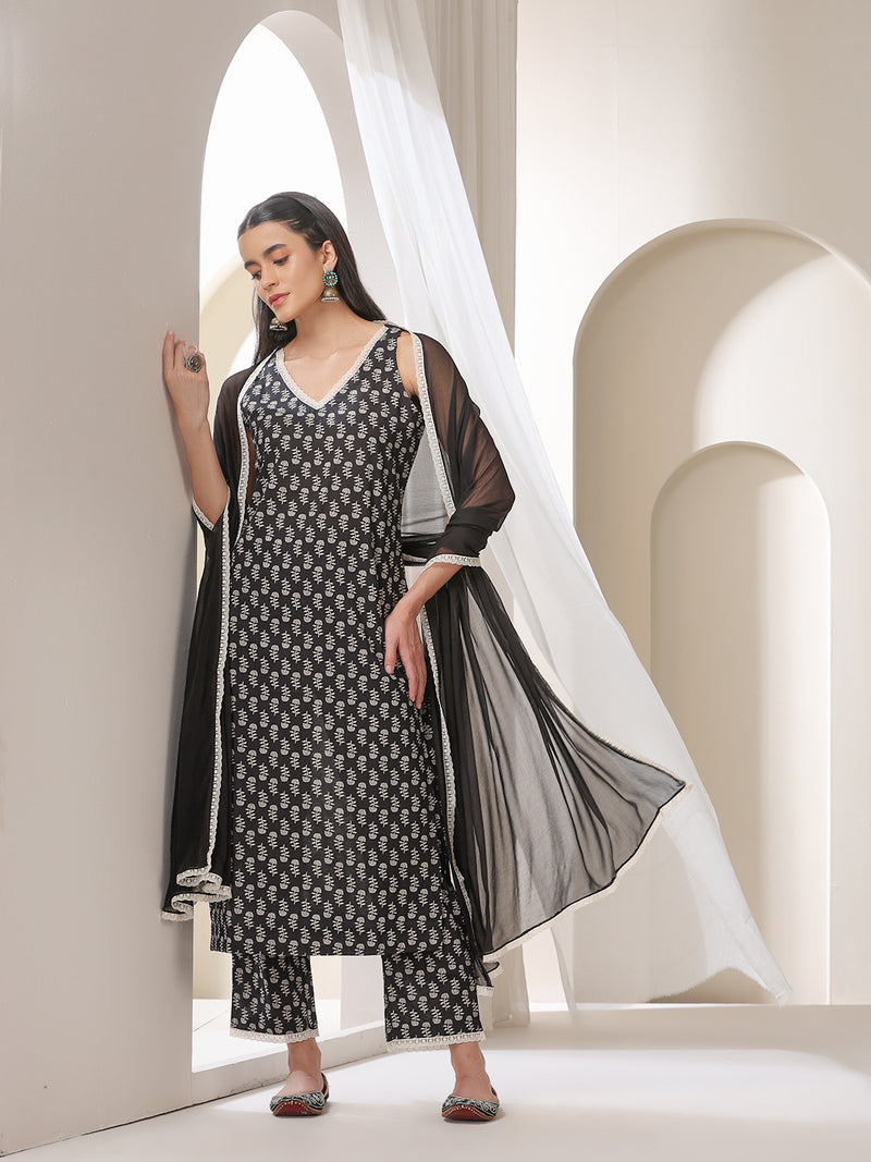 Women Floral Printed Regular Pure Cotton Kurta with Palazzos & With Dupatta