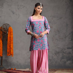 Khushal K Women Cotton Kurta Farsi Salwar Set - Blue