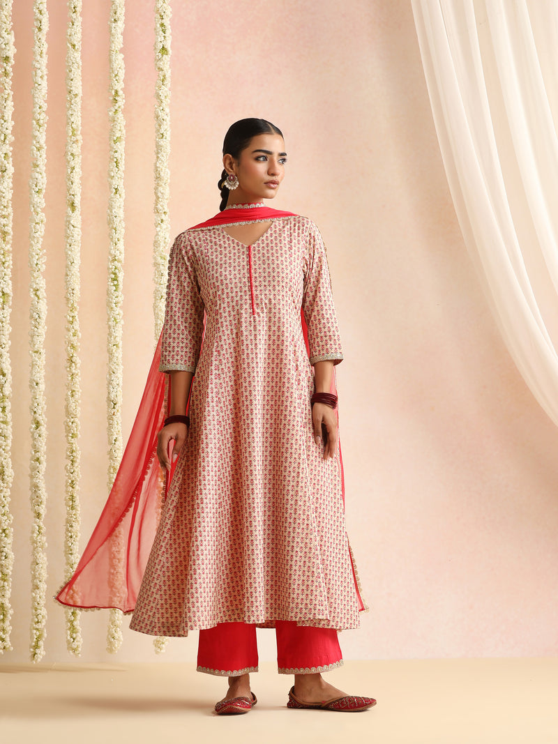Women Ethnic Motifs Printed Pure Cotton Kurta & Trouser With Dupatta