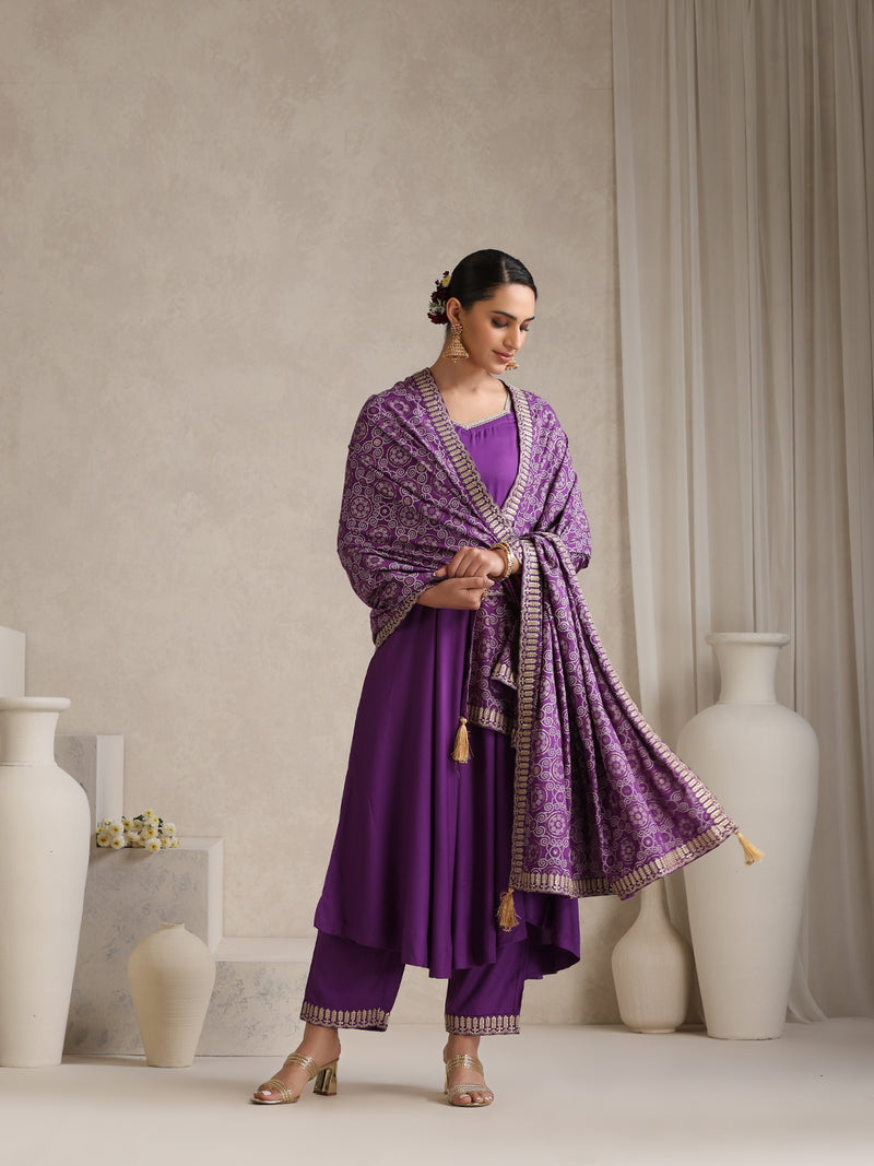 Khushal K Women Purple Anarkali Zari Kurta set