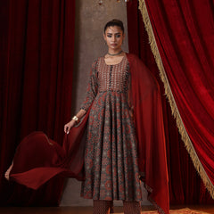 Khushal K Women Cotton kurta and palazzo with dupatta set - Rust