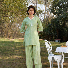 Khushal K Women Printed Regular Pure Cotton green Kurta & Farsi Salwar