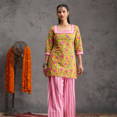 Khushal K Women Cotton Kurta Farsi Salwar Set - Yellow