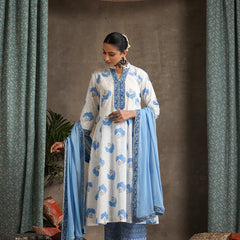 Floral Printed Pure Cotton A-Line Kurta With Palazzos And Dupatta