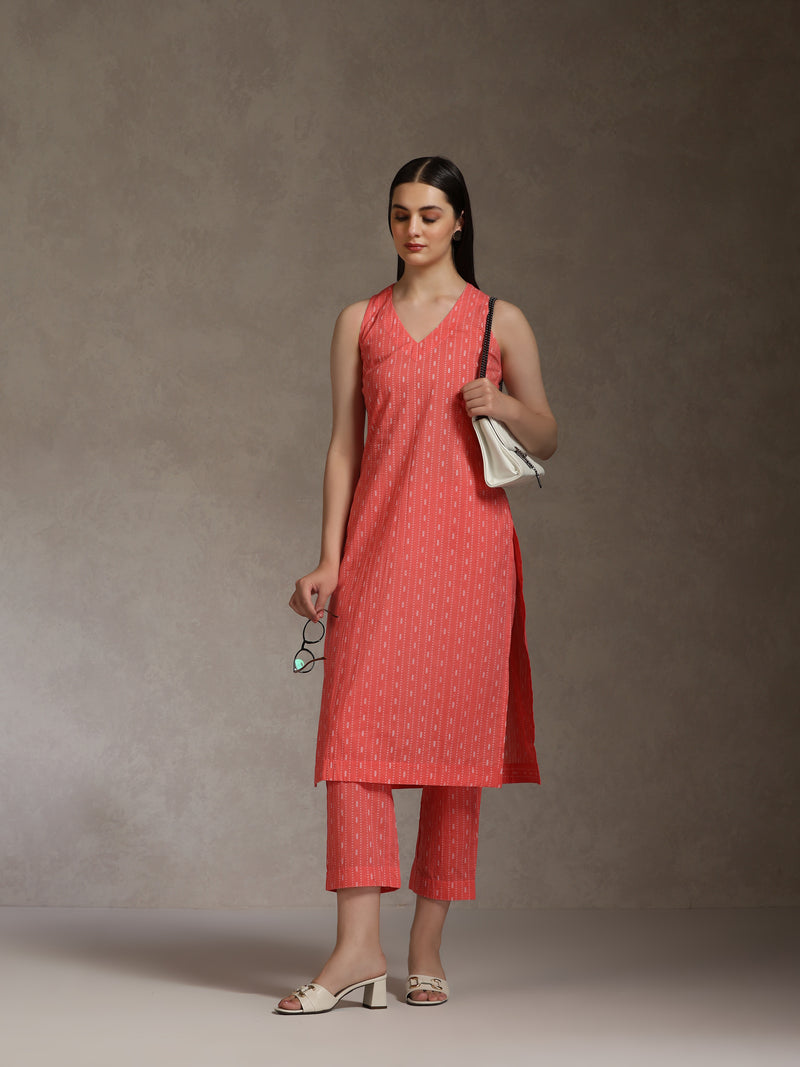 Khushal K Geometric Printed V-Neck Pure Cotton Straight Kurta set