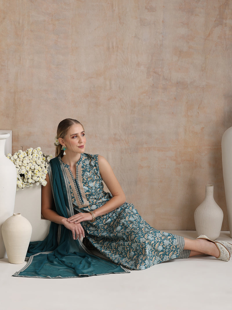 Women Ethnic Motifs Printed Regular Pure Cotton Kurta with Palazzos & With Dupatta