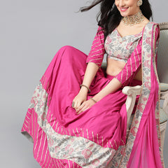 Floral Printed Gotta Patti Ready To Wear Lehenga & Blouse With Dupatta