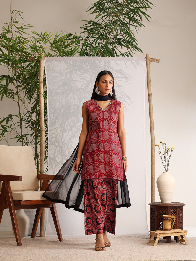 Khushal K Women Cotton kurti and Farshi Salwar with dupatta set - Maroon