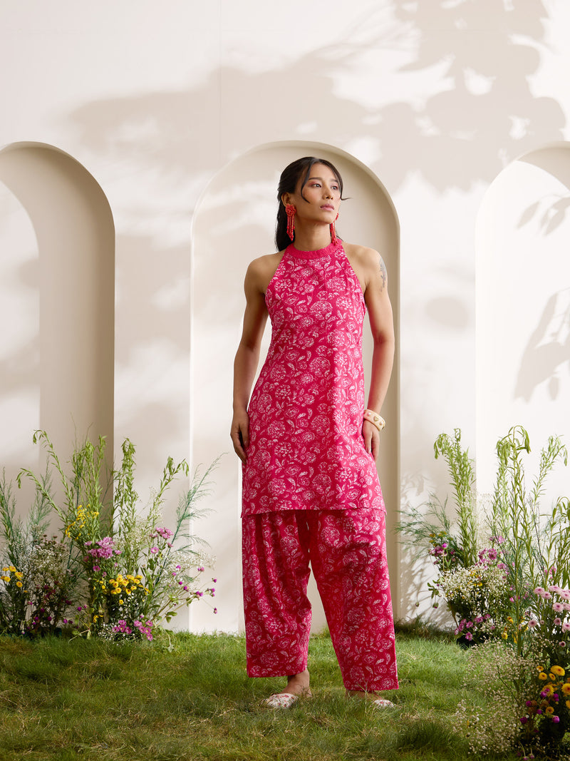 Khushal K Women Cotton Kurti With Farshi Salwar Set - Pink