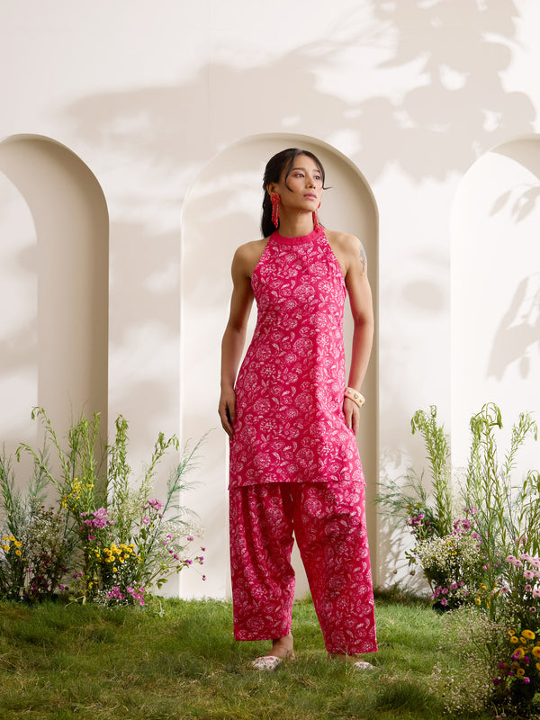 Khushal K Women Cotton Kurti With Farshi Salwar Set - Pink
