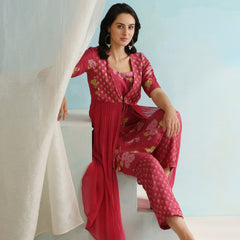 Floral Printed Layered Cord Set With Jacket