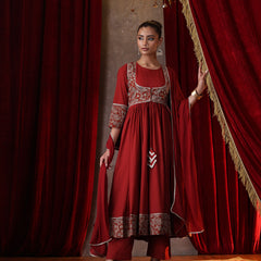 Khushal K Women Cotton kurta and palazzo with dupatta set - Rust