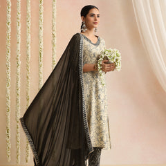 Cream & Black Ethnic Motif Kurta Set