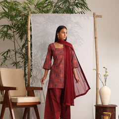 Khushal K Women Cotton kurti and Farshi Salwar with dupatta set - Maroon