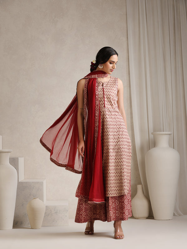 Women Floral Printed Regular Pure Cotton Kurta with Palazzos & With Dupatta