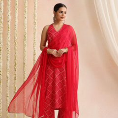 Women Bandhani Printed Kurta with Palazzos & Dupatta