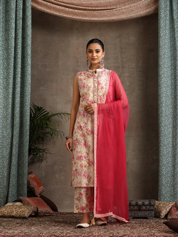 Women Floral Printed Regular Pure Cotton Kurta with Palazzos & With Dupatta